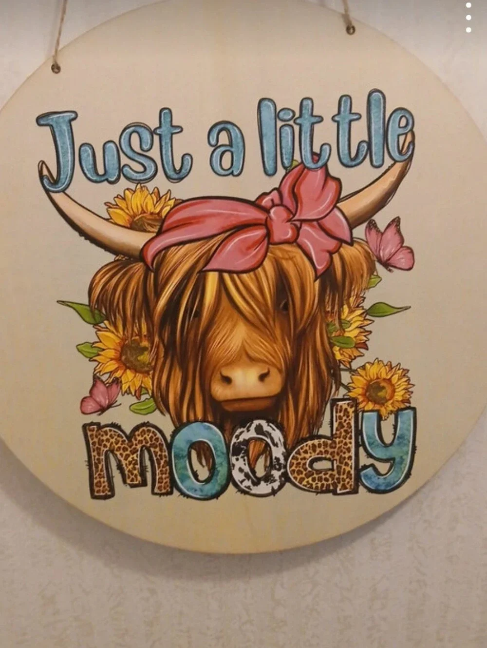 Just a Little Moody Round Wall Sign in Cream and Pink